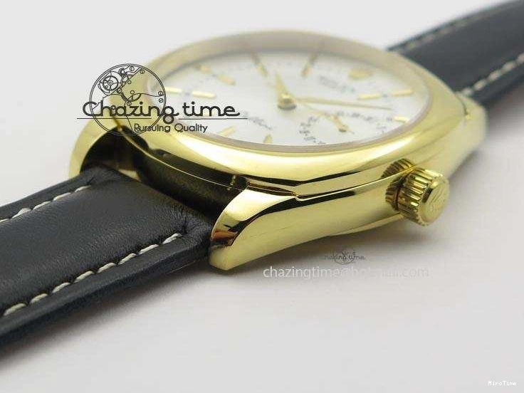 MiroTime 0114 Stylish Cellini Date YG White Stick Dial On Black Leather Strap A 3881